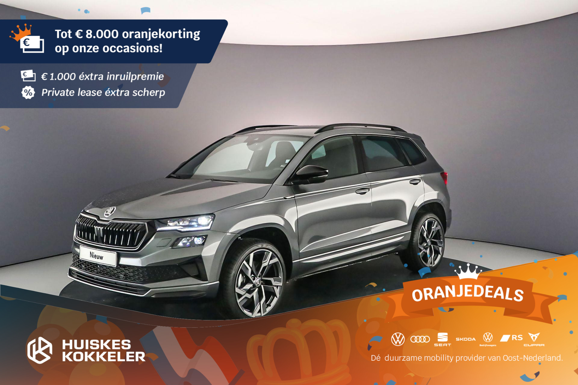 Škoda Karoq Sportline Business 1.5 TSI 150pk DSG Automaat Trekhaak, Adaptive cruise control, Elektrische achterklep, Achteruitrijcamera, Stuurwiel verwarmd, Parkeersensoren, Stoelverwarming