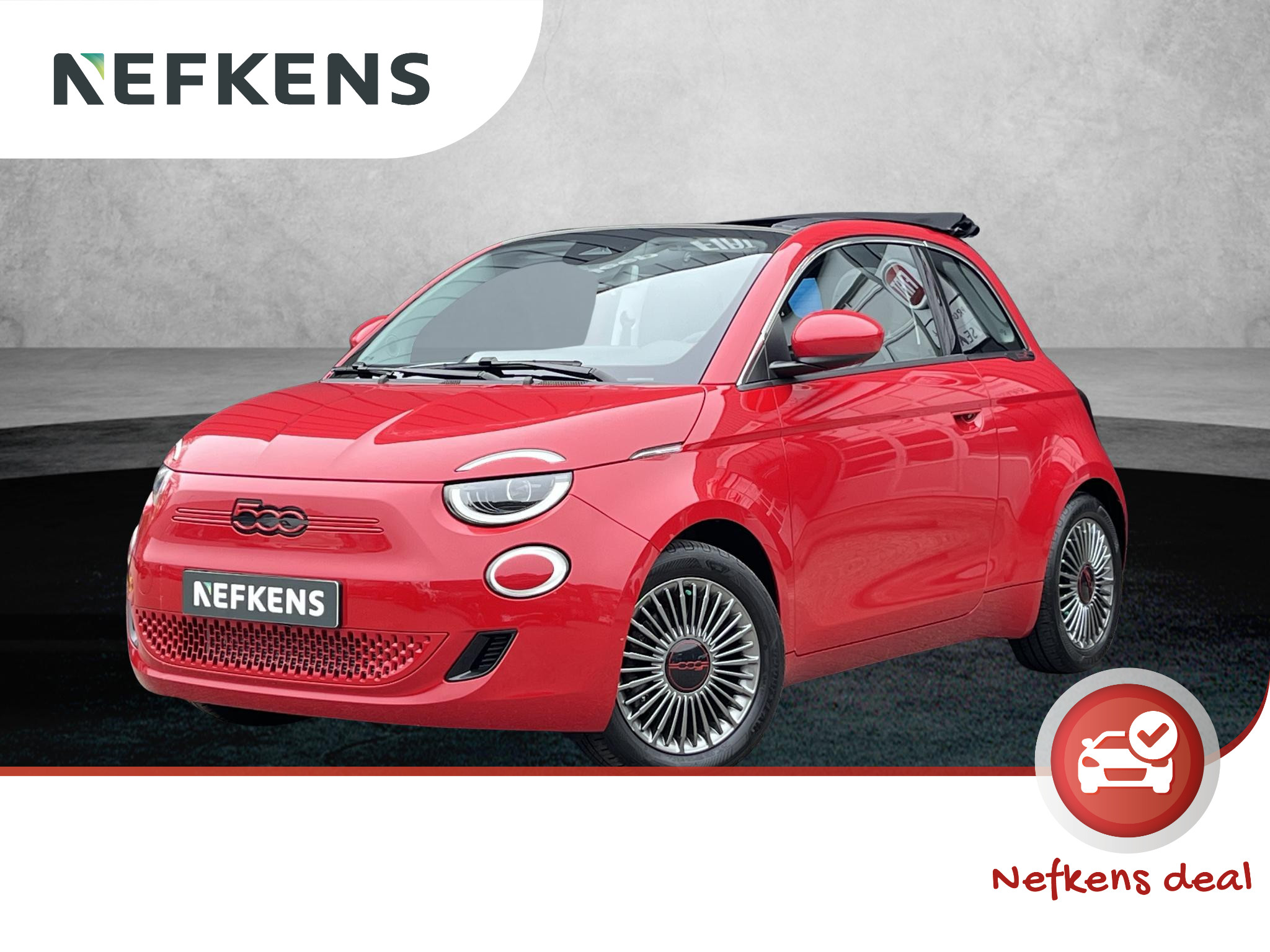 Fiat 500C 42 kWh RED Cabrio | Navigatie | 16'' LM velgen | Parkeersensoren achter