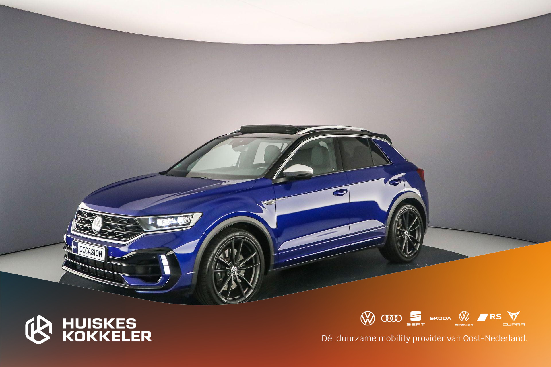 Volkswagen T-Roc R 2.0 TSI 300pk DSG Automaat Trekhaak, Panoramadak, Adaptive cruise control, Achteruitrijcamera, Navigatie, Elektrische achterklep, Stoelverwarming, App connect, Parkeersensoren