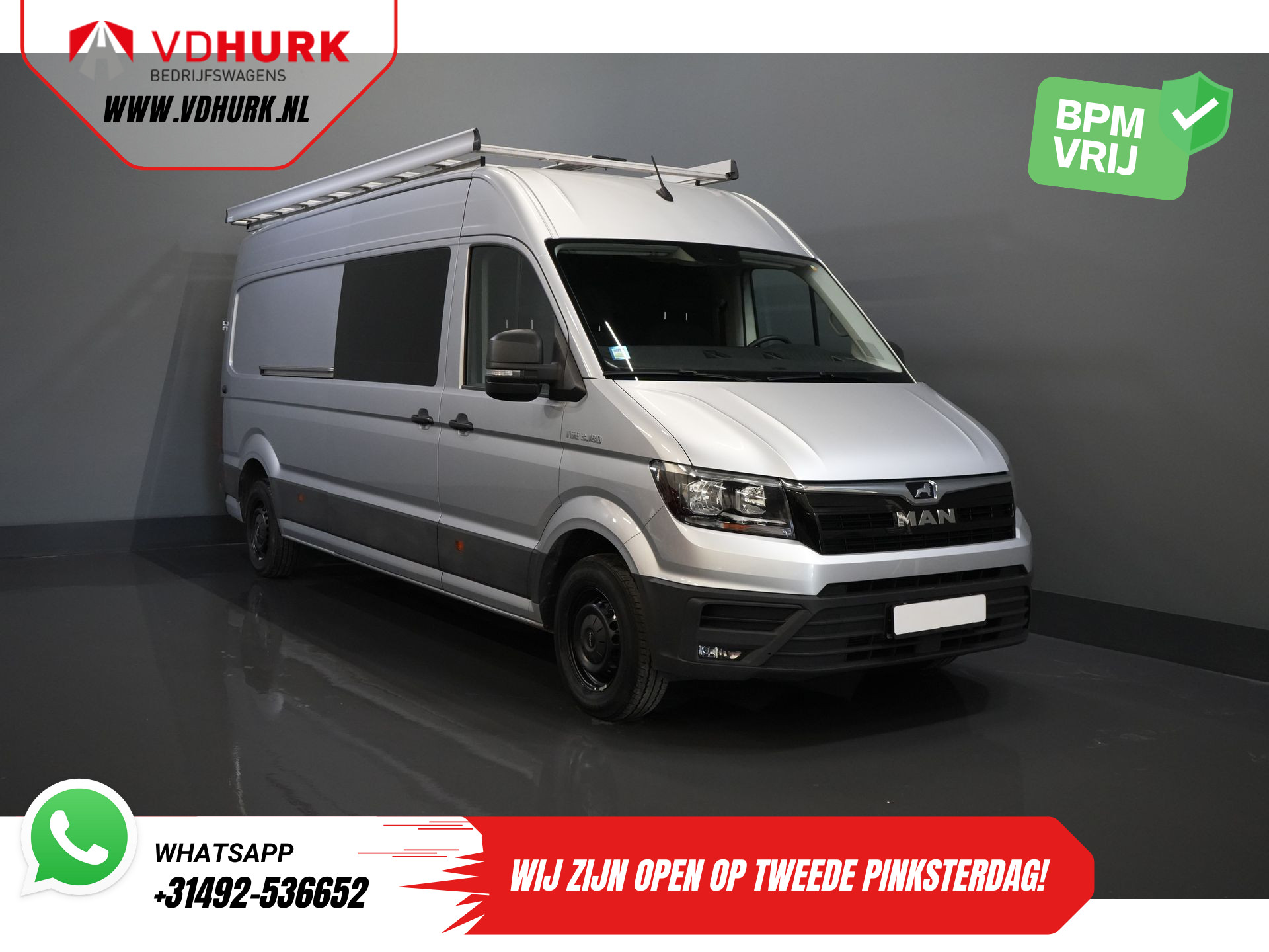 MAN TGE 3.180 180 pk DSG Aut. L4H3 DC Dubbel Cabine BPM VRIJ! 7 pers./ 270Gr. Deuren/ Carplay/ Imperiaal + Trap/ Gev.Stoel/ Cruise/ Camera