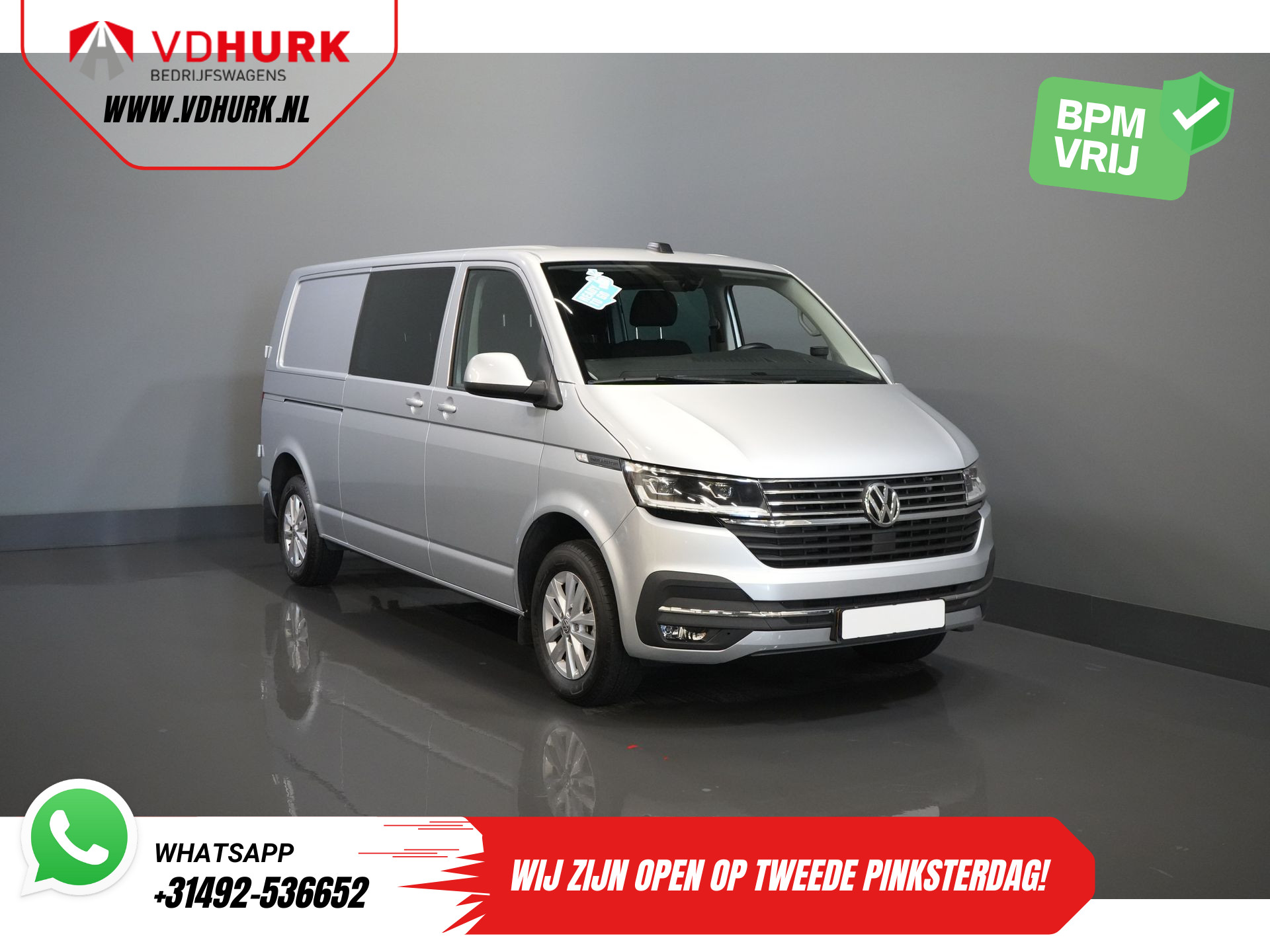 Volkswagen Transporter T6.1 2.0 TDI 150 pk DSG Aut. L2 DC Dubbel Cabine Highline BPM VRIJ! Adapt.Cruise/ LED/ 2xSchuifdeur/ Standkachel/ Carplay/ Stoelverw./ Camera