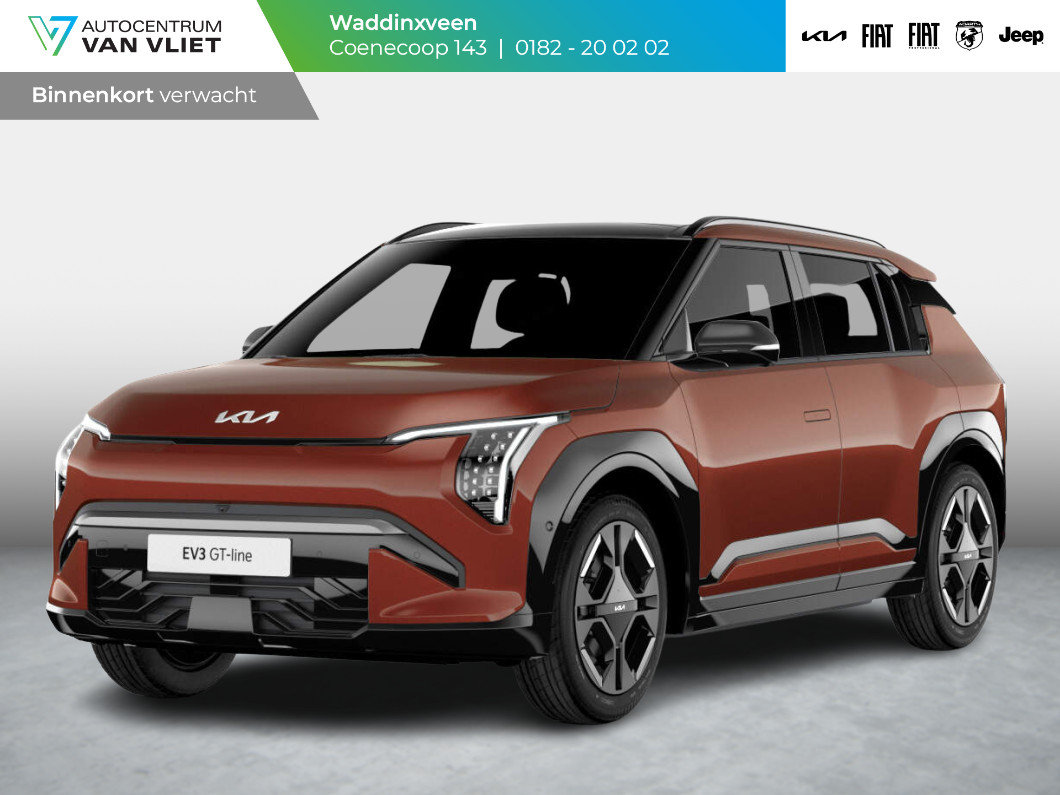 Kia EV3 GT-PlusLine 81.4 kWh | Levering  Juni | 600km Rijbereik | Navi | 19" | Adapt. Cruise | Clima | Schuif/Kanteldak | Stoel&Stuurverw. | Priv Glass | BSM | Harman Kardon | HUD | 360 Camera | Private Lease € 657,- Actie !