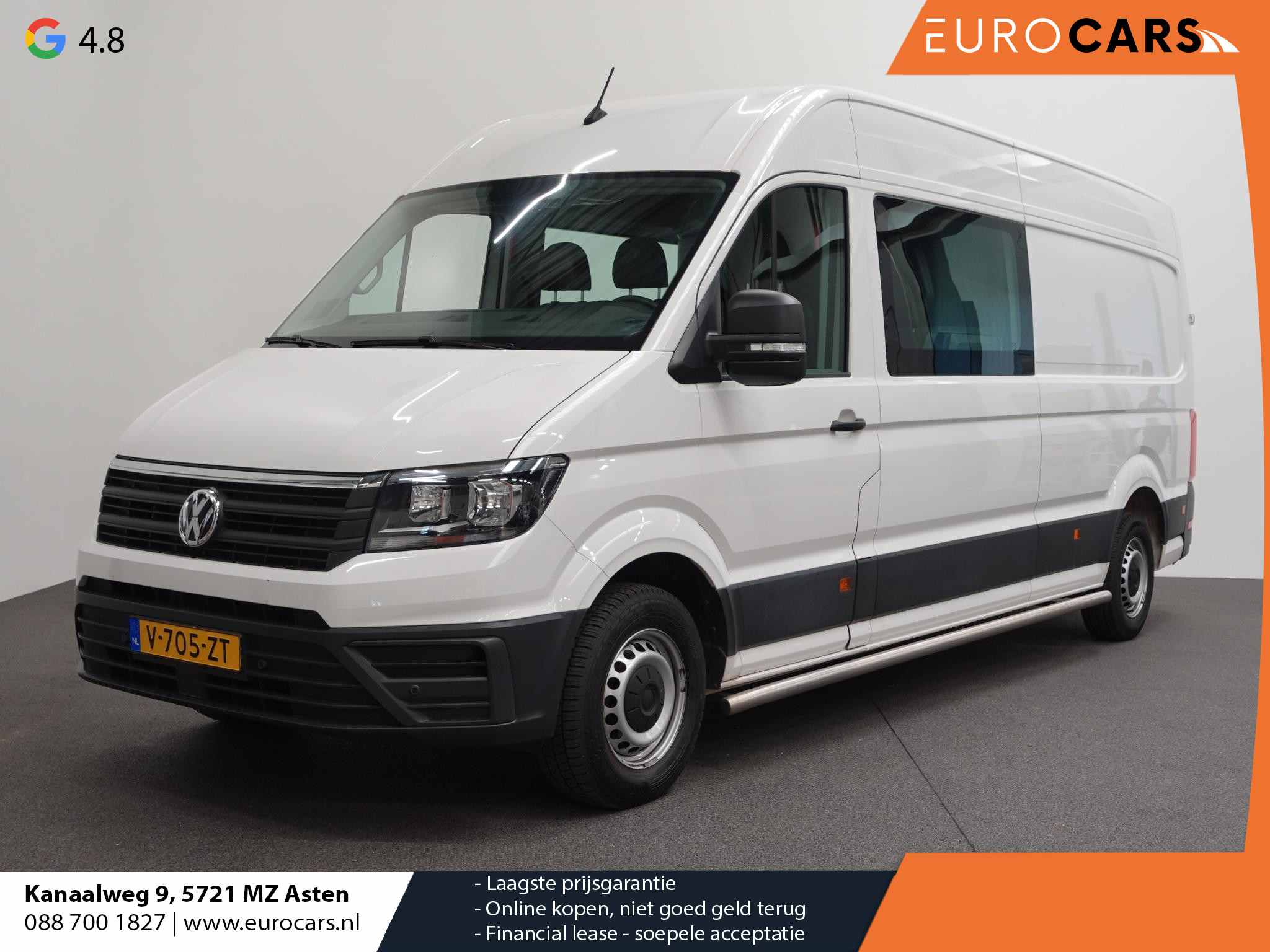 Volkswagen Crafter 140pk L4H3 / L3H2 Dubbele cabine Airco Cruise control Trekhaak Navigatie Carplay  Camera Sidebars Euro6