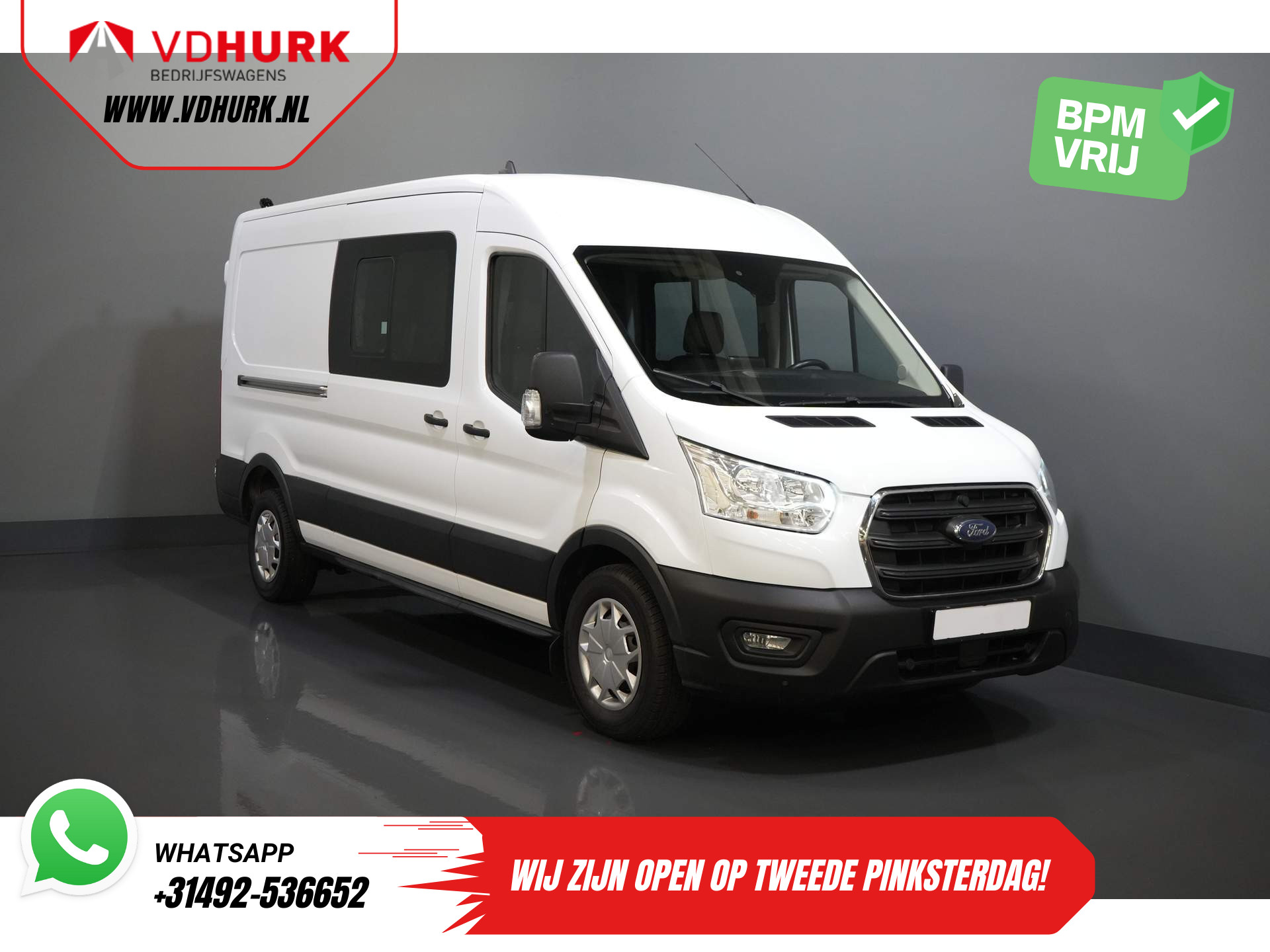 Ford Transit 2.0 TDCI 130 pk L3H2 DC Dubbel Cabine 7 Pers./ Riem V.V./ Adapt. Cruise/ CarPlay/ PDC/ Navi/ Camera/ Airco/ Trekhaak