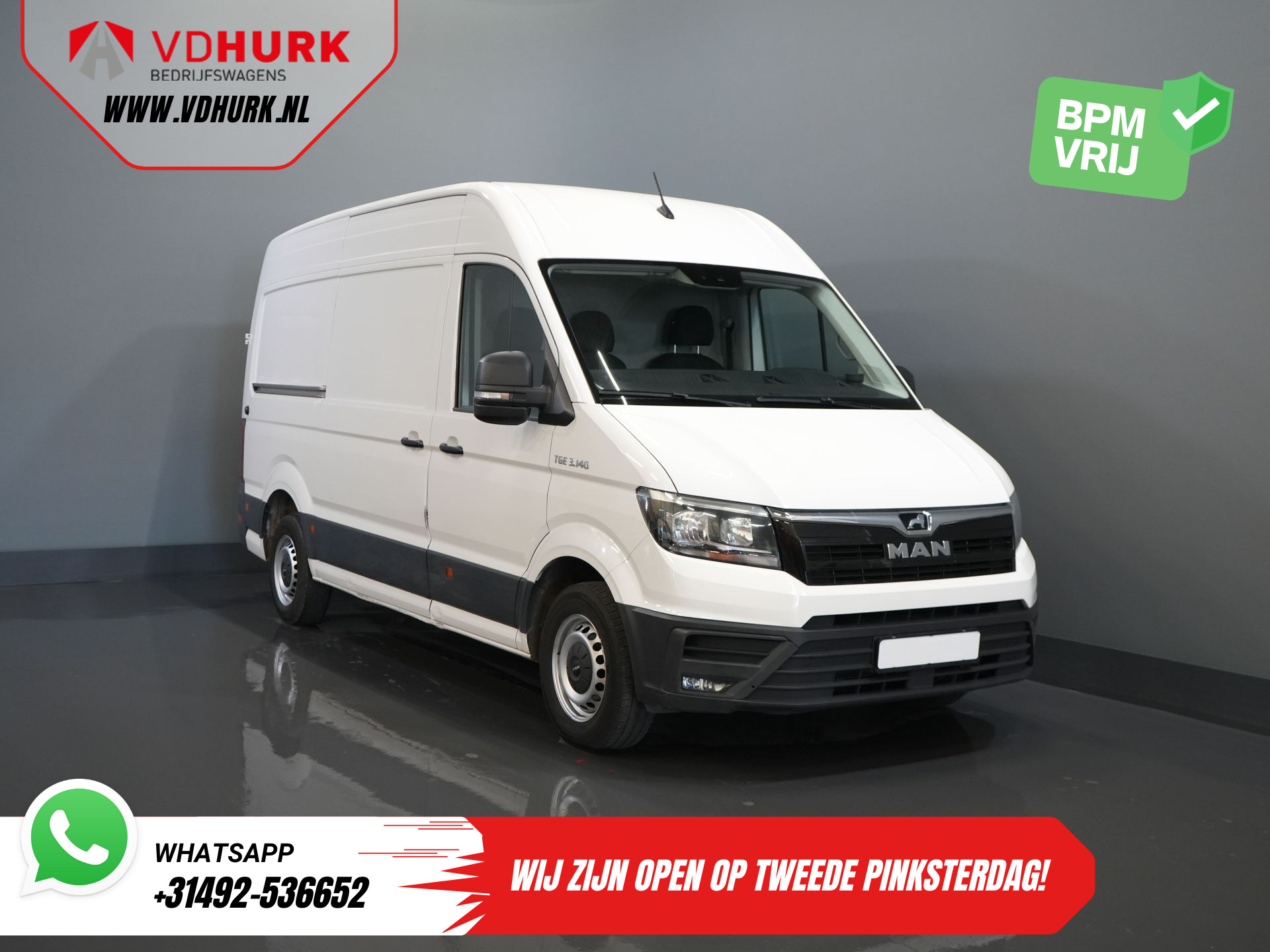 MAN TGE 3.140 140 pk 2.0 TDI DSG Aut. L3H3 EXPORT ONLY BPM VRIJ! 270Gr.Deuren/ Gev.Stoel/ Navi/ Carplay/ Camera/ Cruise/ Trekhaak/ Airco