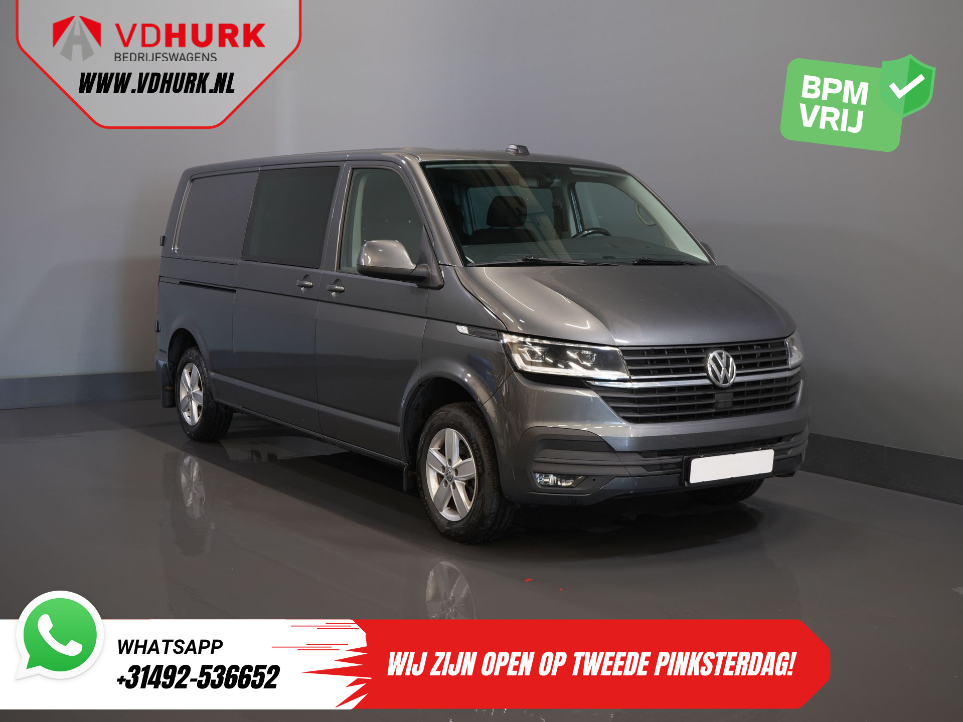 Volkswagen Transporter 2.0 TDI 150 pk DSG Aut. L2 DC Dubbel Cabine BPM VRIJ! LED/ Adapt.Cruise/ Standkachel/ Stoelverw./ Carplay/ Camera/ PDC/ LMV/ Trekhaak/ Airco