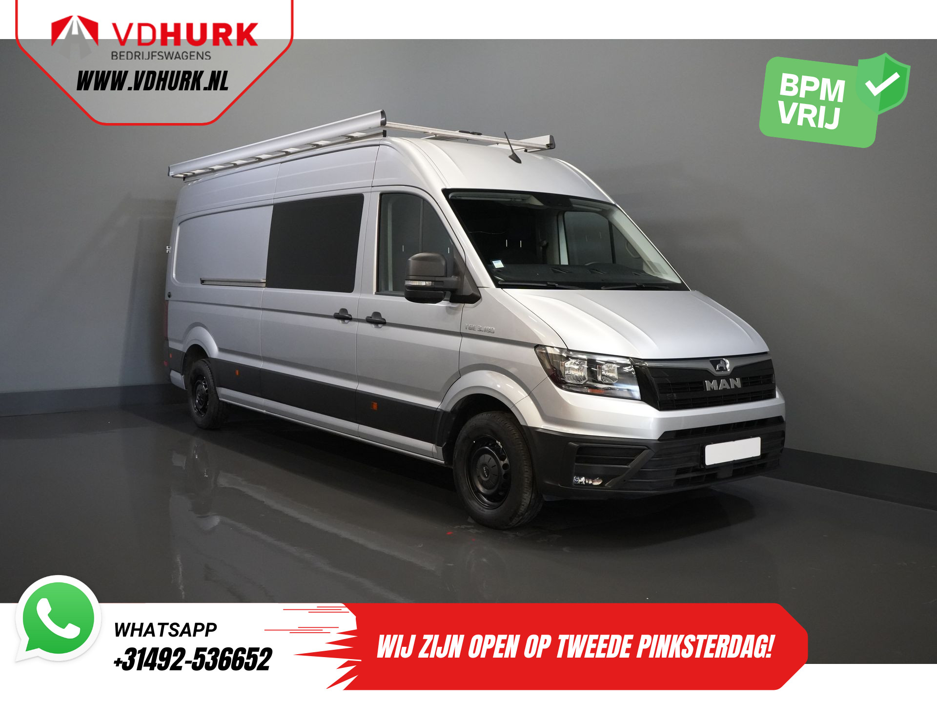MAN TGE 3.180 180 pk DSG Aut. L4H3 DC Dubbel Cabine BPM VRIJ! 7 pers./ 270Gr. Deuren/ Carplay/ Imperiaal + Trap/ Gev.Stoel/ Cruise/ Camera