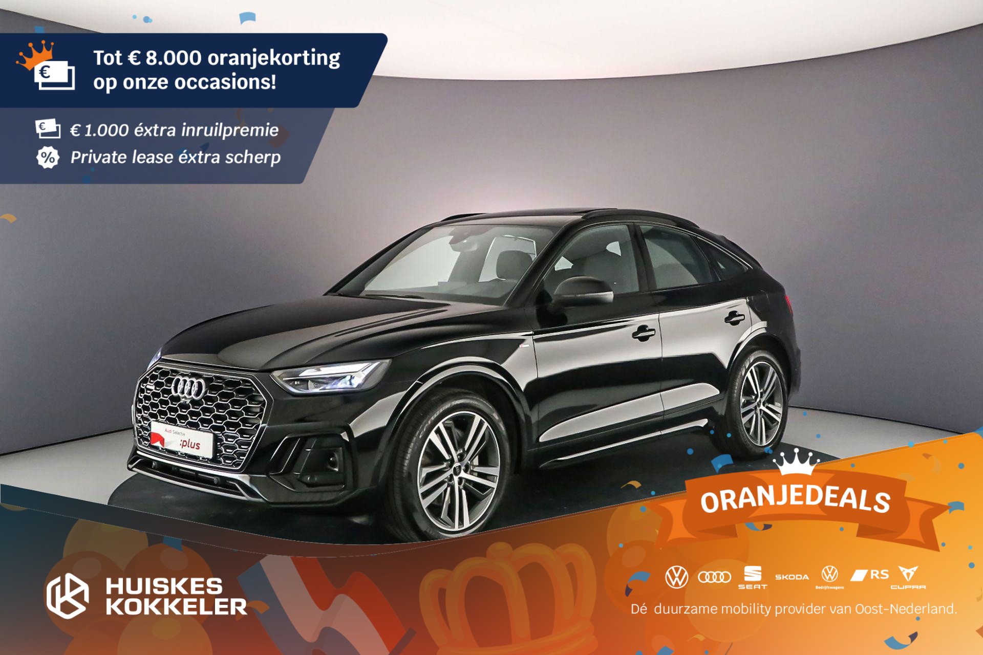 Audi Q5 Sportback 55 TFSI e S Edition Comp | Pano | Head Up | Luchtvering | Tour/City | Optiek Zwart | S Line | 360cam | Elek. Stoelen | Massage |