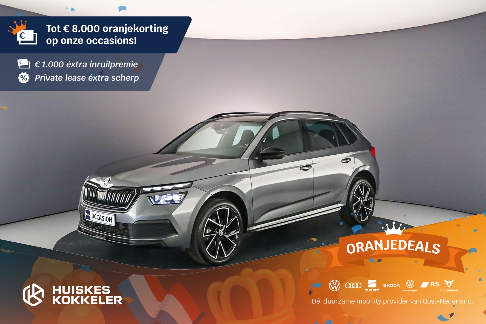 Škoda Kamiq Monte Carlo 1.5 TSI 150pk DSG Automaat Panoramadak, Achteruitrijcamera, Cruise control, Verwarmde voorruit, Parkeersensoren, Stuurwiel verwarmd, LED koplampen