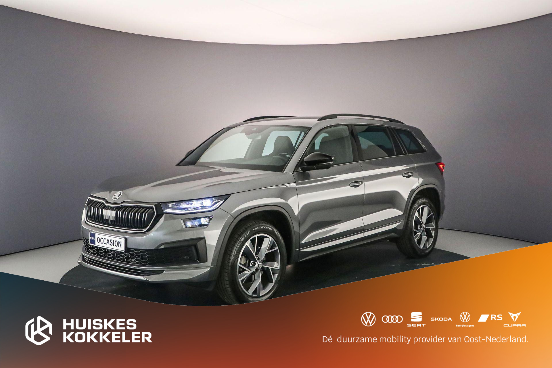 Škoda Kodiaq Sportline Business 7p. 1.5 TSI 150pk DSG Automaat Trekhaak, 3e zitrij, Cruise control, Achteruitrijcamera, LED matrix koplampen, Navigatie, Stoelverwarming