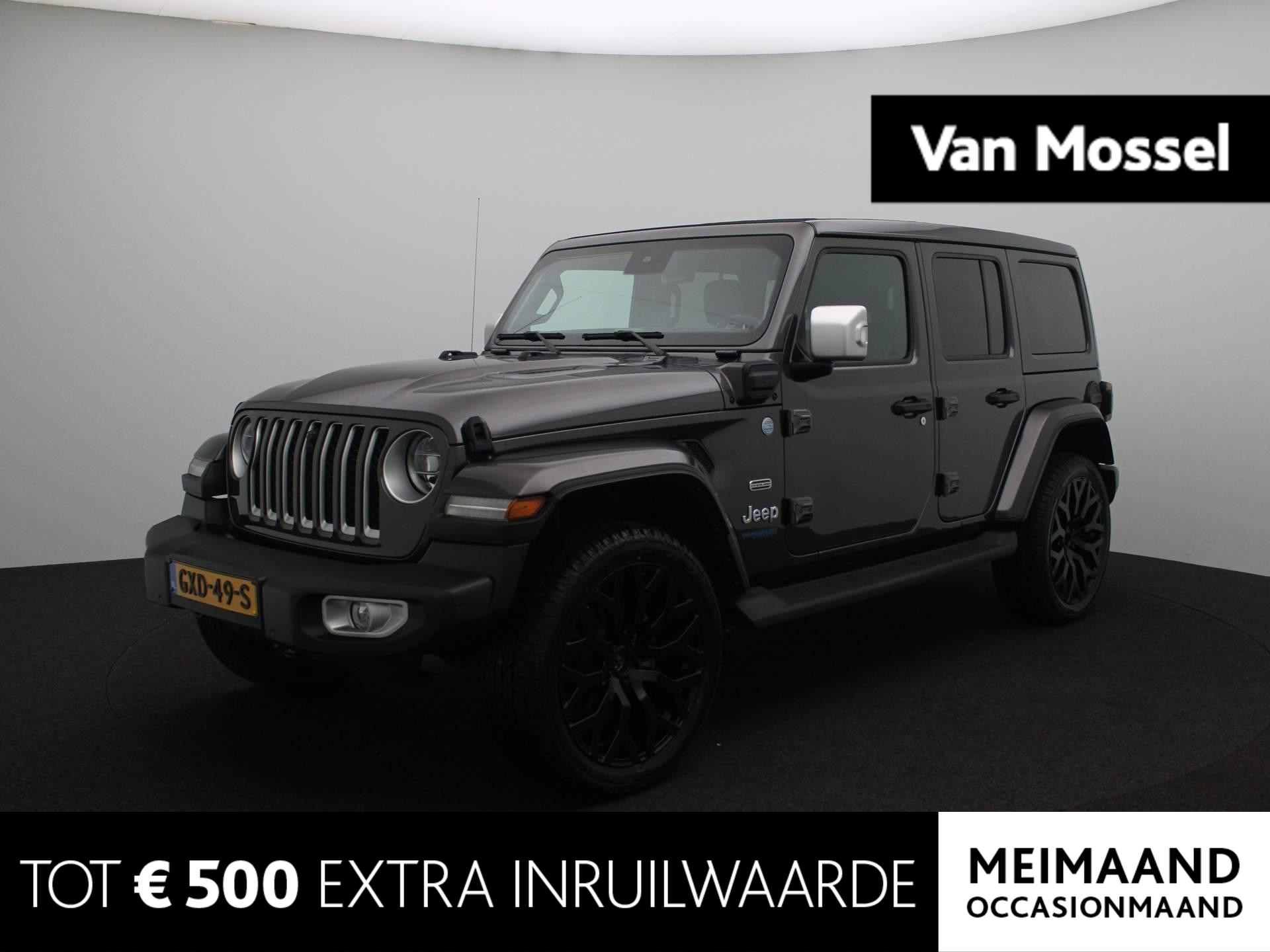 Jeep Wrangler Unlimited 4xe 380 Sahara | Cabrio/Schuifdak | Nieuwe 22'' LM Brute Velgen | Parkeercamera | Lederen bekleding | Stoel+Stuurverwarming | Trekhaak afneembaar |