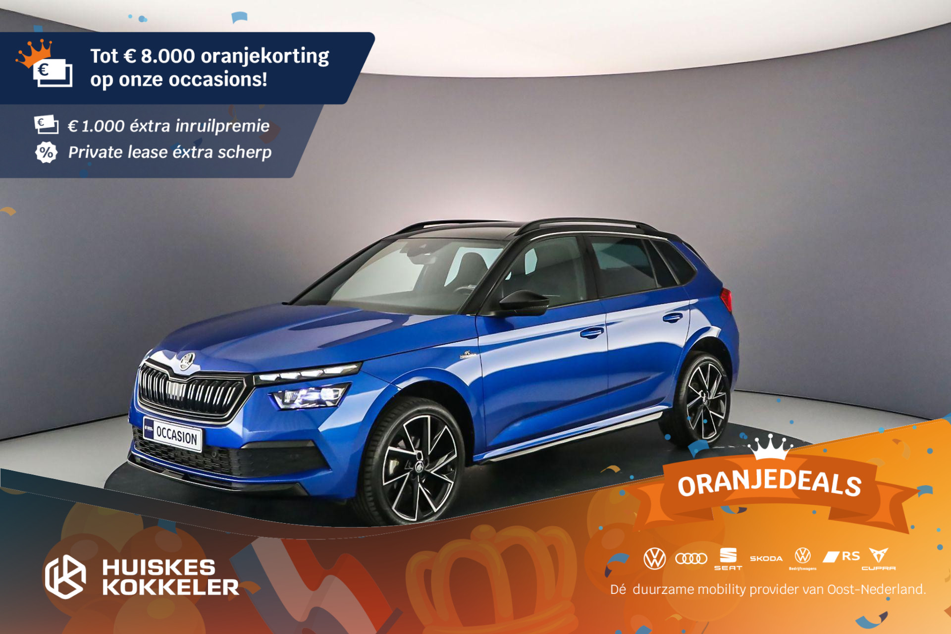 Škoda Kamiq Monte Carlo 1.0 TSI 110pk DSG Automaat Panoramadak, Adaptive cruise control, Elektrische achterklep, Achteruitrijcamera, Stoelverwarming, LED verlichting, Parkeersensoren
