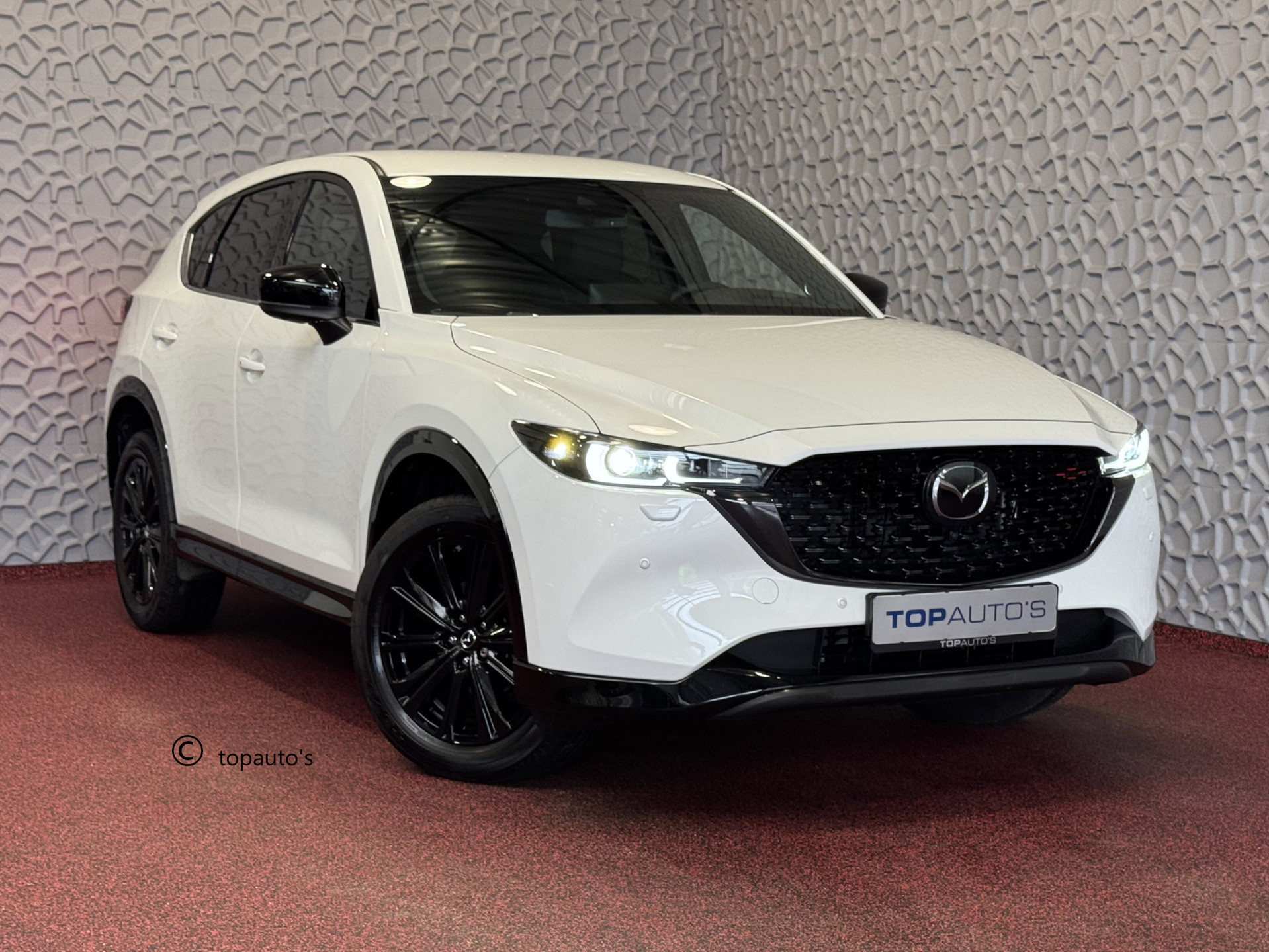Mazda CX-5 2.0 E SkyActiv MHEV 165 HOMURA BLACKLINE PACK LEER/ALCANTARA ELEK.KLEP ADAP.CRUISE 19''LMV HEAD-UP 360.CAMERA FULL LED CARPLAY NAVI STOEL/STUUR VERW. BOSE 07/2024