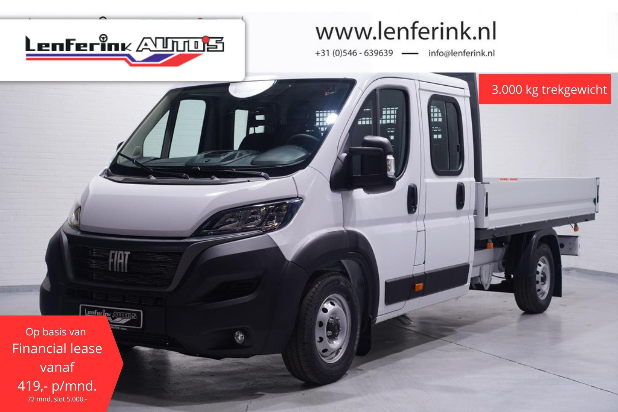 Fiat Ducato 2.2 Mjet 140 pk Dubbel Cabine 7p Pick Up / Open Laadbak Airco, Cruise Control, LxBxH 330x202x40 cm, Nieuw