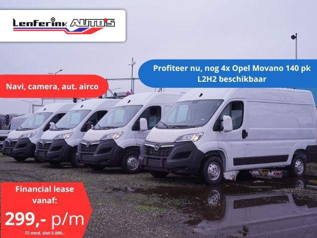Opel Movano 2.2D 140 pk L2H2 va 299,- p/mnd Navi, Camera Apple Carplay, Cruise Control, Airco ECC, Nieuw 2023, 3-Zits
