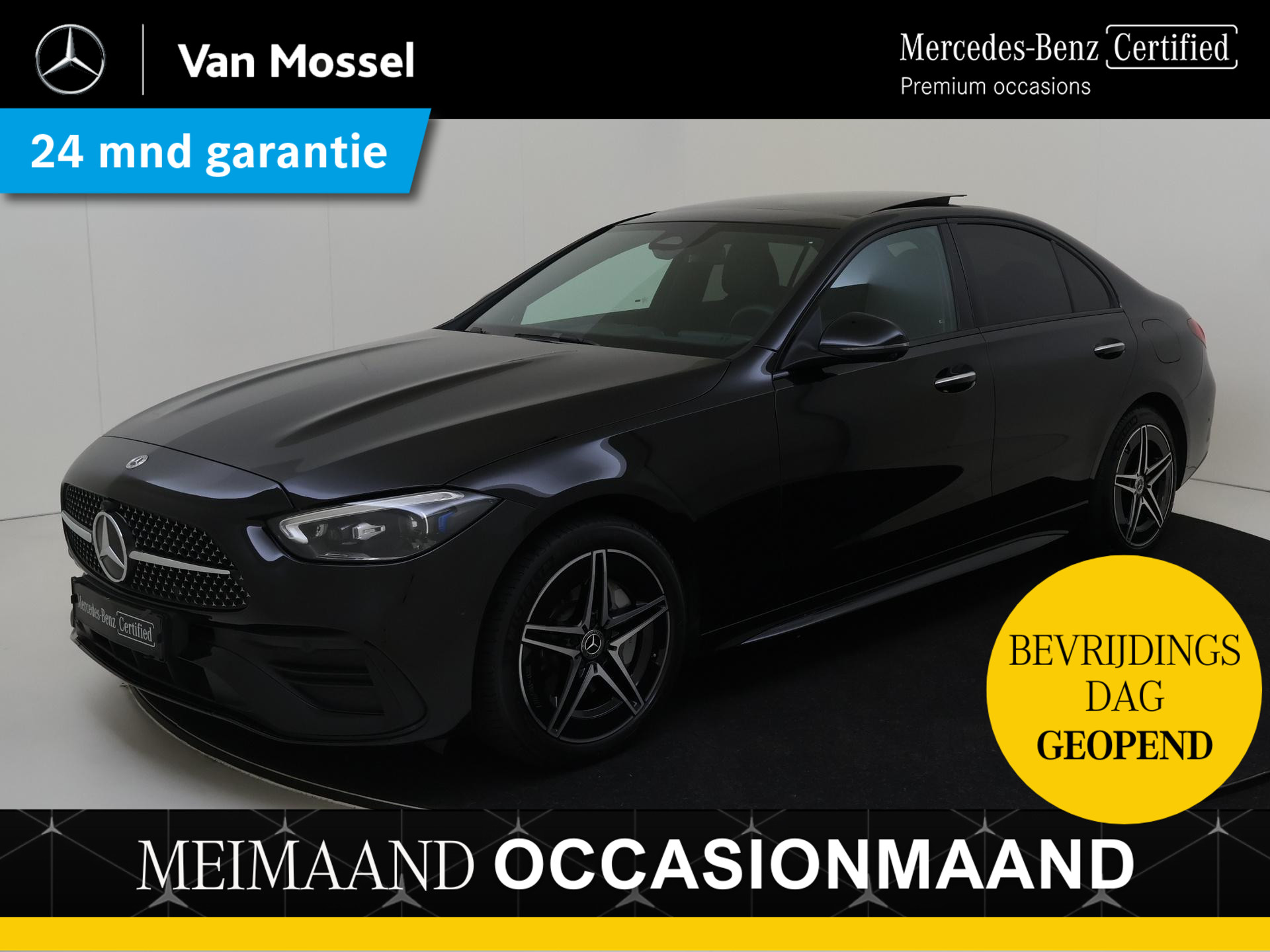 Mercedes-Benz C-Klasse 300 e AMG Line / Stoelverwarming / 360Graden-Camera / Panaroma-schuifdak / Night-Pakket / Burmester /