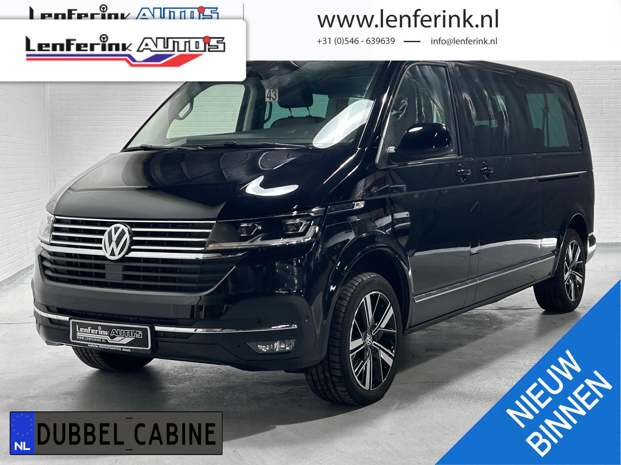 Volkswagen Transporter 2.0 TDI 204 pk DSG Aut. Dubbel Cabine Camera Dodehoek Assist, Elek. Achterklep, Navi, Duo Leder, LED, Parkeerhulp, 5-Zits