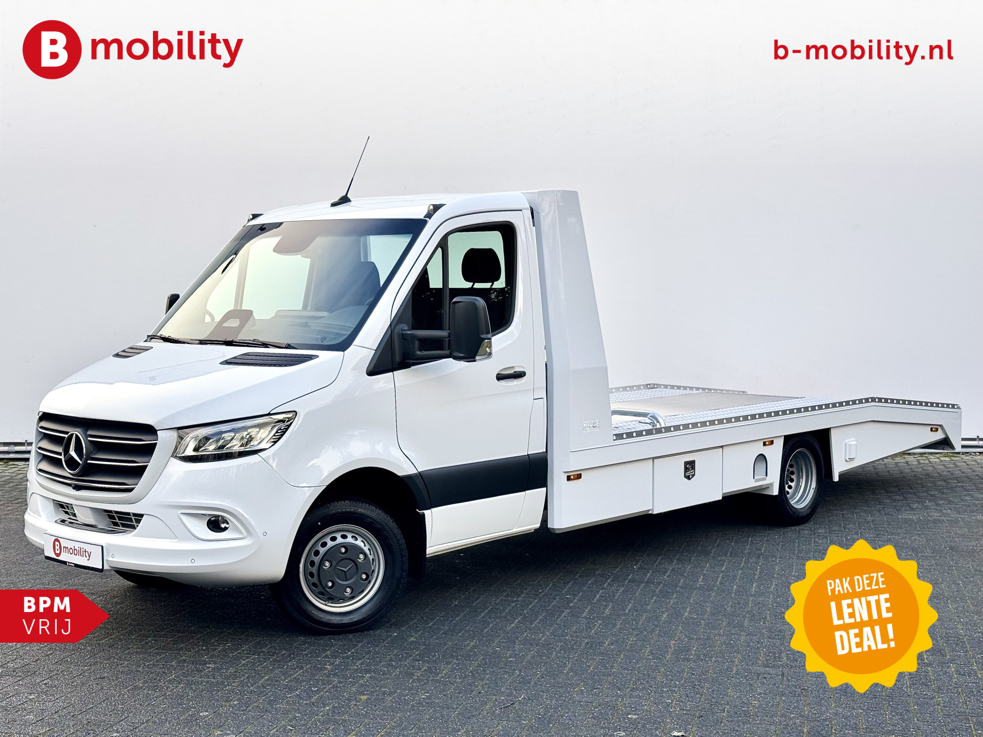 Mercedes-Benz Sprinter 519 CDI Tijhof AluLiner Luchtvering NIEUW! MJ.2025 Autotransporter/ Oprijwagen | Lier | 3-Zitplaatsen | AppleCarPlay | DAB | Adaptive Cruise Control | Navigatie | Trekhaak