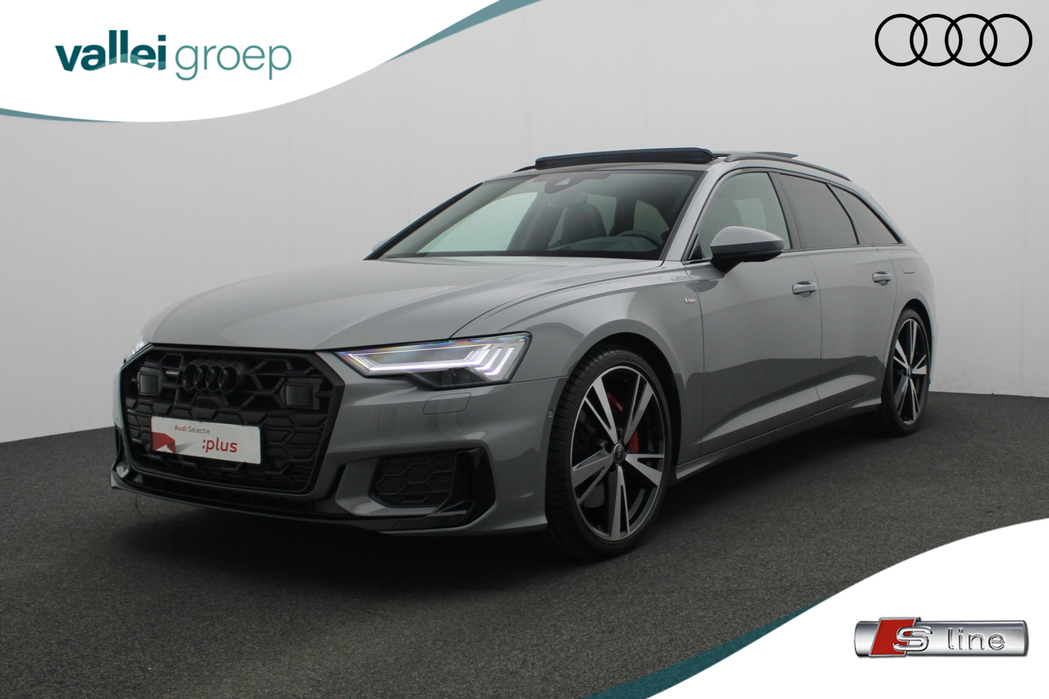 Audi A6 Avant 55 TFSI e 367 pk S-tronic quattro S edition Competition / S-Line  | Nardo Grey | Panoramadak | Trekhaak | Valcona leder | Sportstoelen Plus | Lederpakket | Bang & Olufsen
