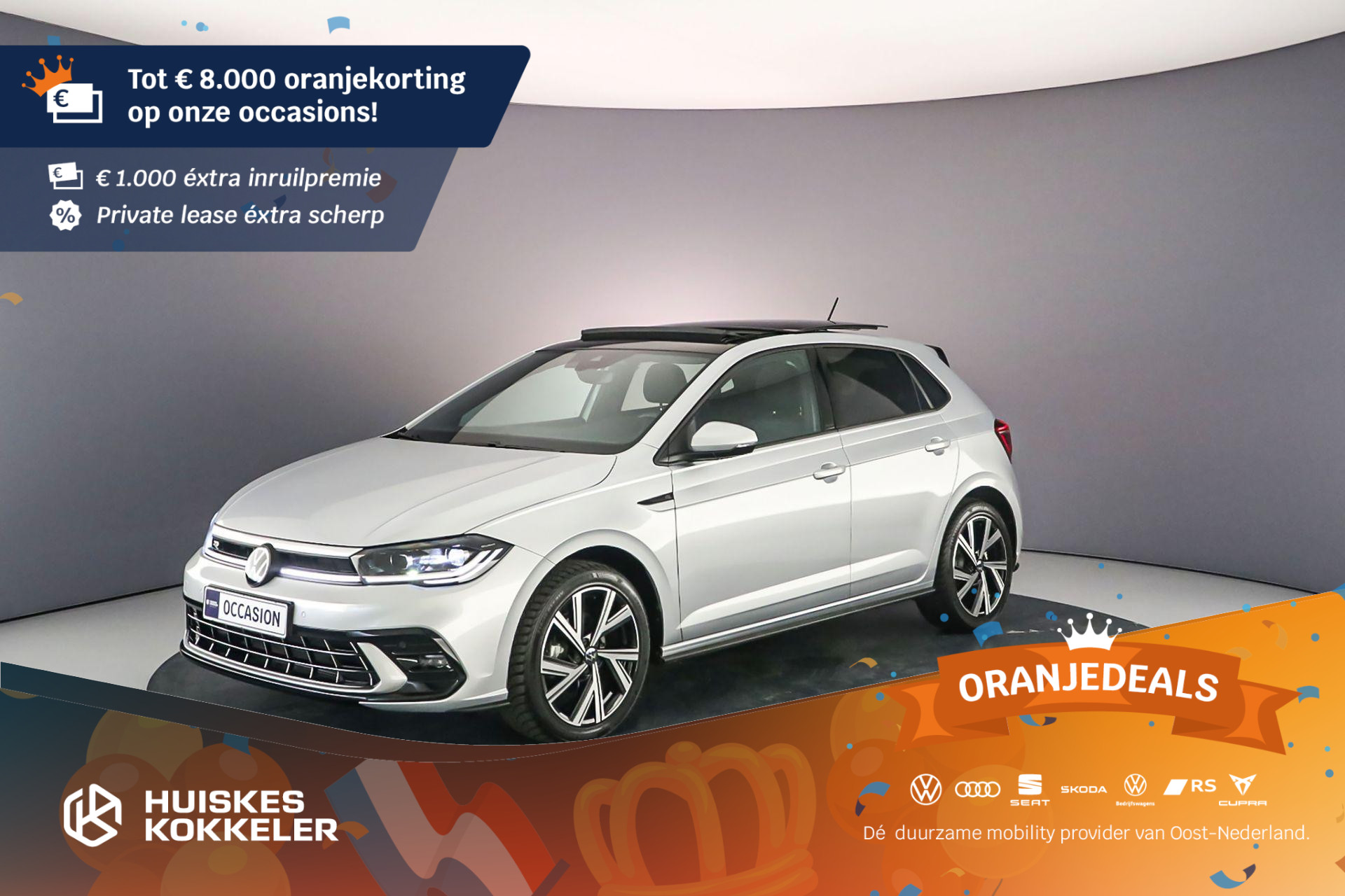 Volkswagen Polo R-Line Business 1.0 TSI 110pk DSG Automaat Panoramadak, Adaptive cruise control, LED matrix koplampen, Achteruitrijcamera, Stoelverwarming, App connect, Parkeersensoren