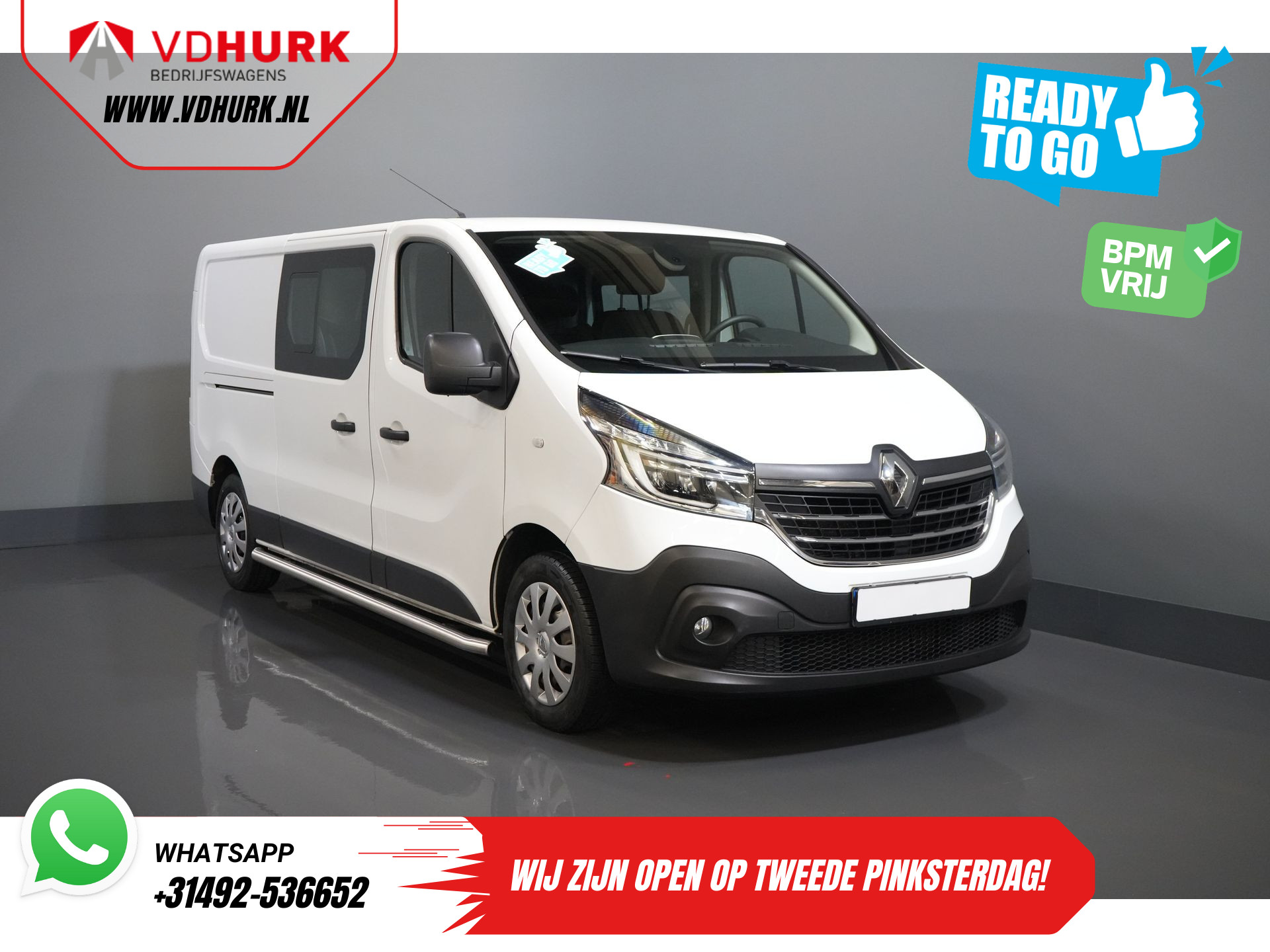 Renault Trafic 2.0 dCi 120 pk L2 DC Dubbel Cabine BPM VRIJ! Ready2Go LED/ 2x schuifdeur/ Sidebars/ Carplay/ Climate/ Camera/ PDC/ Cruise/ Trekhaak