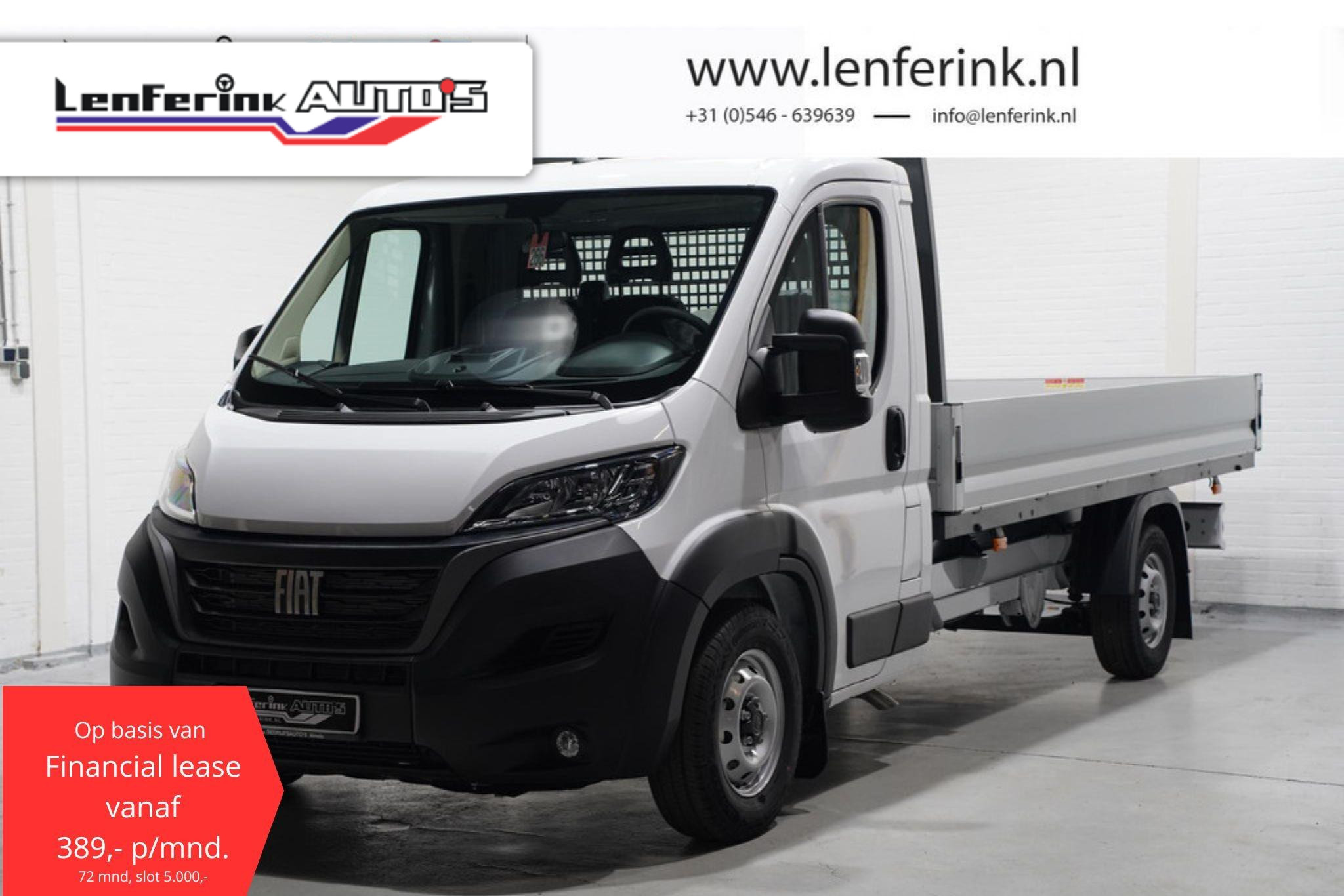 Fiat Ducato 2.2 MJet 140 pk L4 Pick Up / Open Laadbak va 389,- p/mnd, Airco, Cruise Control, 3-Zits, LxBxH 420x202x40 cm Nieuw