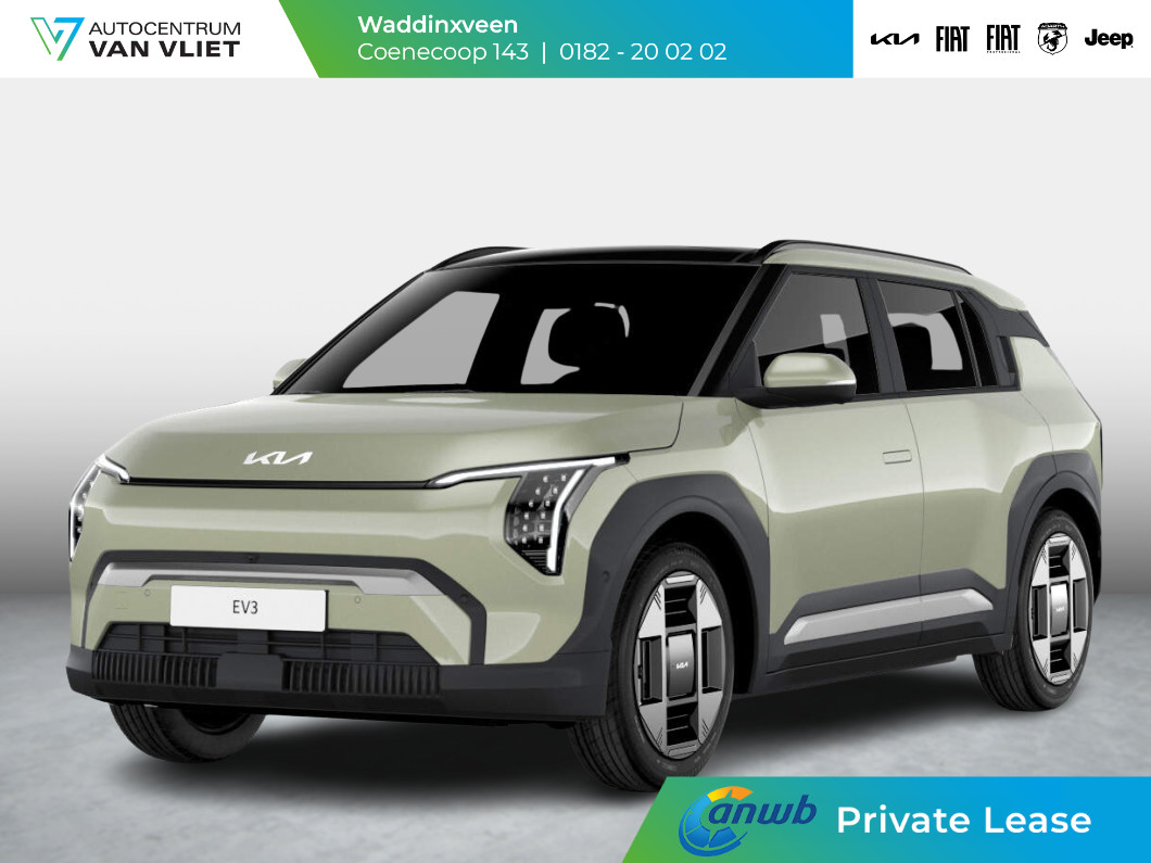 Kia EV3 Plus Advanced 81.4 kWh ANWB Private Lease v.a. € 599,- | Snelle Levering | 600km Rijbereik | Navi | 19" | Adapt. Cruise | Clima | Schuif/Kanteldak | Stoel&Stuurverw. | Priv Glass | BSM | Harman Kardon |